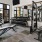 a room with treadmills and windows